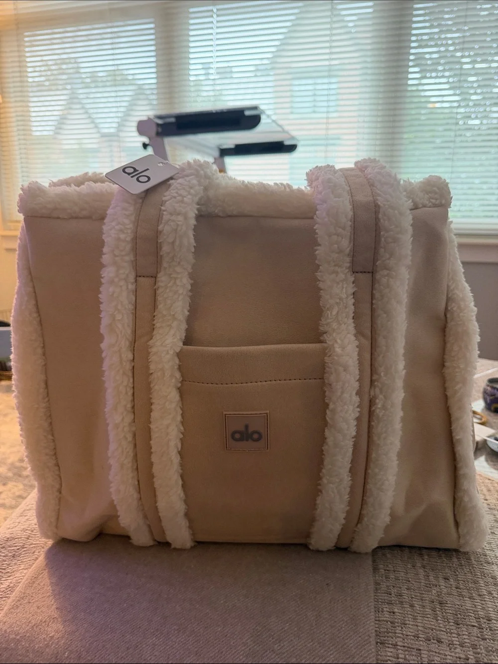 ALO Yoga Cream Sherpa-Trim Tote Bag